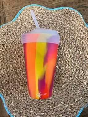 Silipint Multicolor Silicone Pint Tumbler with top & straw - Sunset Swirl